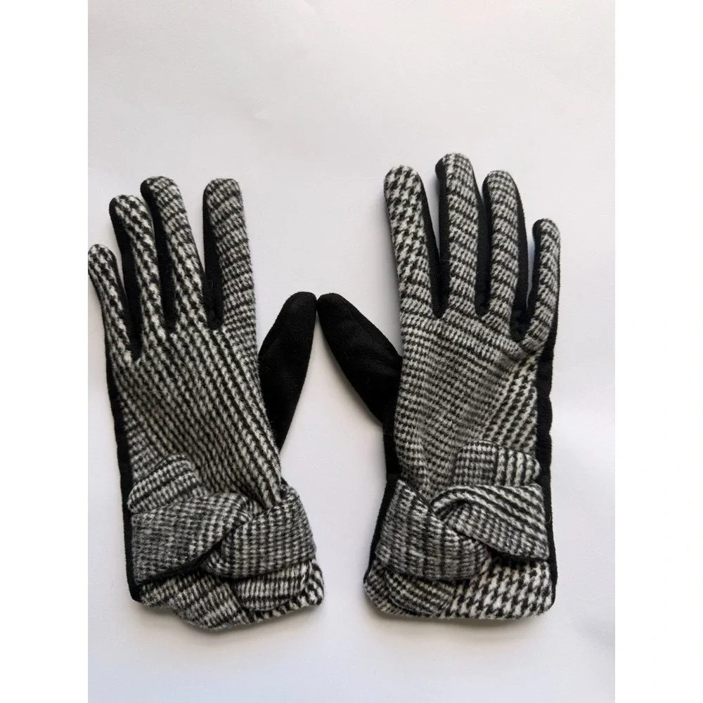 Arianna by Howard's Black Houndstooth Bow Dressy Women's Gloves